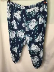 AUTOGRAPH NAVY BLUE “FLORAL” RUSCHED 7/8 CROP PANTS SIZE 26 COMFORTABLE NEW