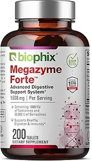 Megazyme Forte 200 Tabs - Natural Plant Proteolytic Enzymes | Digestive Support | Nattozimes | Serrazimes | Immune System Support | Detoxification Boost