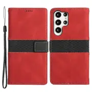 For Samsung Galaxy S23 Ultra Grid Splicing Stand Case ic Clasp Shockproof Phone Wallet Cover