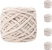 Multicolor Knitting Wool Yarn Chunky Single-Strand Knitting Yarn Knitting Plush Ball for Crochet 4Pcs (Khaki White)