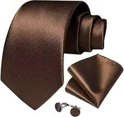 [Fitbitey] Ties For Men Business Wedding Silk Neck Tie Pocket Square Cufflinks Set With Tie Clip Men