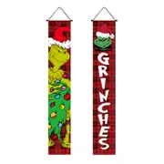 HTX2304236 Christmas Couplet Holiday Party Decorations Porch Flag Door Curtain Green Ghost Grinch Christmas Couplet（180*30cm）
