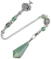 PESOENTH Natural Green Aventurine Jade Dowsing Pendulum Crystal Scrying Divination Healing Gemstone Hexagonal Pointed Life Tree Charm Pendulum Crystal Gifts for Women