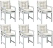 Seat Cushion, Patio Cushion with 2 Sets of Ropes, Lowback Chair Cushions 6 pcs for Chair, Sofa, Couc, 100x50x7 cm, Cream