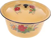GRADENEVE Retro Enamel Basin with Cover Chinese Style Wash Basin for Kitchen Storage Easy to Clean Practical Design Vintage Home Decor for Friends