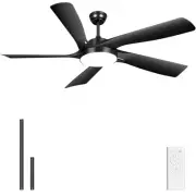 60’’ Ceiling Fan with Lights and Remote - Black Modern Ceiling Fan with 6 Spe...