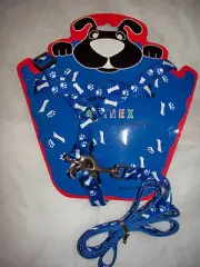SHIPS FROM USA Small Blue Bones & Paws Nylon Adjustable Dog Harness & Leash Set