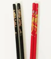 4 pairs of Chinese Bamboo Chopsticks in Dragon & Pheonix or Geisha Beauty Design
