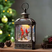 Christmas Snow Globe Lantern 3 Cardinal Perched on a Branch Musical Snow Globe w