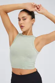 Green Tank Top Crew Neck Washed Seamless - Size XS, Women's Tank