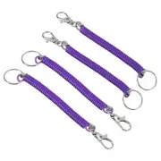 4pcs 6.7" Spiral Retractable Spring Coil Keychain, Stretch Cord Key Ring Purple