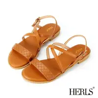 在飛比找momo購物網優惠-【HERLS】涼鞋-編織壓紋交叉平底涼鞋(棕色)