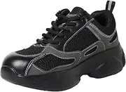 [ZHENSI] Women's Safety Shoes Chunky Steel Toe Cap Sneakers Breathable Lightweight Comfortable Work Shoes