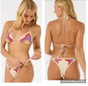 RIP CURL Cove Crochet Sliding Triangle top & HIGH LEG SKIMPY Bikini Bottom,SMALL