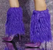 Womens Sexy Party Fur Furry Mid Calf Boots Pointy Toe High Heels Shoes Fashion