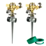 2 Pack Brass Impact Lawn Sprinklers for Yard, Heavy Duty Adjustable Pulsating...
