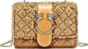 Gold Deer Crossbody Handbag, Soft Quilted Plush Design with Chain Strap, Bonus Razzberry Drawstring Dust Bag