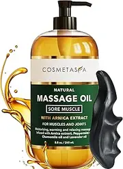 Cosmetasa Sore Muscle Massage Oil with Deep Tissue Massager - Thumb Saver and Oil Soothes Muscle and Joint Pain with Arnica Extract, Peppermint, Chamomile, and Lavender Oil 8.8 Fl Oz