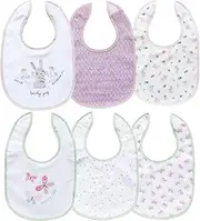 PUPPET 6 Pack Baby Teething Bibs for Girls Hook Loop Closure for Drooling Feeding Eating, 6-12 Months