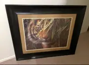 Home interiors Tiger-Safari LARGE 28x35 Black Frame Picture-NEW-RARE