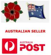 Anzac Day Lest We Forget Poppy & Australia Flag Remembrance Lapel Pin Brooch