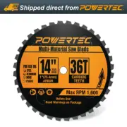 POWERTEC 14" Cold Saw Blade, 36T, 1" Arbor, Multi-Material Blade - 1600 Max RPM