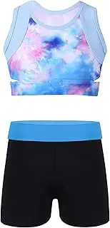 [Miutii] Kids Girls Sport Set Sleeveless Crop Top with Shorts Tankini Set 2 Piece Wetsuit Bathing Suit