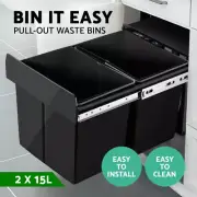 Cefito Rubbish Bin 2X15L Pull Out Bin Kitchen Double Dual Twin Bins Sliding