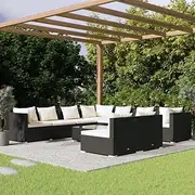 Patio Furniture Sets 10 Piece Garden Lounge Set with Cushions Black Poly Rattan