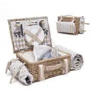 Picnic Basket Set for 4, Large Wicker Picnic Hamper with Insulated Liner and