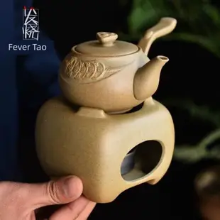 日式粗陶側把壺套裝煮茶壺酒精爐底座燒水保溫功夫茶具家用復古壺