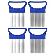 4 Pieces Onion Holder Slicer Stainless Steel Onion Slicer Vegetable Tomato Holder Slicer Cutter - Blue
