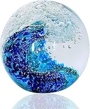 EUSTUMA Hand Blown Glass Figurines Ball - Ocean Waves Paperweight, Home & Aquarium Decor, Ocean Lovers