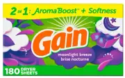 Gain Dryer Sheets, Moonlight Breeze Scent, 180 Count