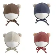 Spring Autumn Baby Hat Infants Solid Simple Corduroy Lace Up Beanie Children