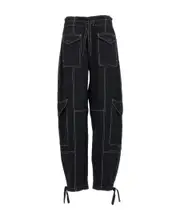 Ganni Topstitch Drawstring Hem Cargo Pants EU32 black