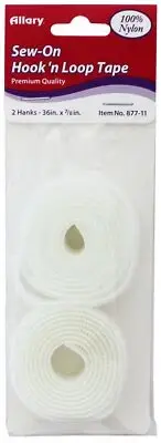 Allary Sew On Hook And Loop Tape 8/Pkg-White, .75"X3.5"