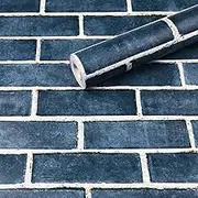 HeloHo 17.7" X 394" Blue Brick Wallpaper Peel and Stick Self-Adhesive Removable 3D Textured Wall Paper for Kitchen Backsplash Living Room Bedroom Decor