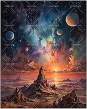 Fantasy Paint by Numbers Kit for Adults - DIY Outer Space Planets and Sunset Over Alien Mountains Painting on Canvas 16x20 Inches, Acrylic Paint Set,Suitable for Beginners,Art for Decoration