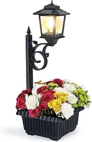 Outdoor Flower Pots 2 in 1, Outdoor Planter, Solar Lamp Post Lights Outdoor, Wall Mount or Freestanding Waterproof Solar Post Decorative Lamp for Lawn Patio Front/Back Door (Flowers not Included)