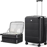 [Hanke] Top Open Luggage 20 Inch Carry On Luggage 24 Inch Checked Luggage with Spinner Wheels PC Hard Shell Suitcases TSA Luggage Travel Rolling Bag for Women Men, Jet Black, Expandable 24 Inch