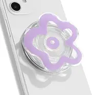 OnTheGrip Cute Transparent Daisy Flower Shape Design Mobile Phone Grip Compatible with Magsafe Multi Functional Collapsible Stand Holder for Smartphone Tablet Cell Phone Accessory (Violet)