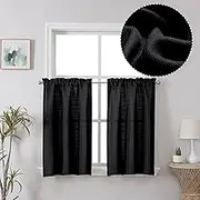 Chyhomenyc 2 Panels Black Cafe Curtains 36 Inch Length, Faux Linen Half Window Curtains for Bathroom Farmhouse Country, Privacy Street Window Curtains, 30x36 inch, 2PCS