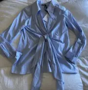 Balmain Paris Gingham Check Long Sleeve Tie Front Blouse Top Shirt Women's 44