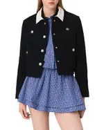Maje Cropped Tweed Jacket With Removable Collar