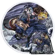 Fantasy Aries Warrior and Legendary Creatures Round Beach Towel