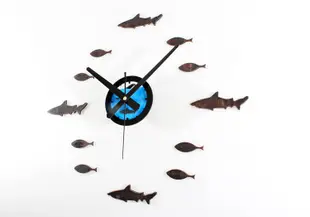 海洋風壁貼時鐘 DIY立體鯊魚小魚海底魚群魚缸潛望鏡海浪造型靜音掛鐘 時鐘-米鹿家居 (6.3折)