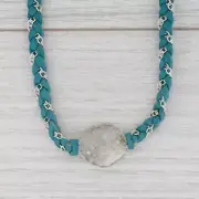 New Nina Wynn Necklace Cordelia Teal Leather White Druzy Quartz Pendant