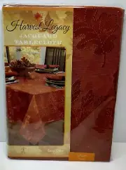 Benson Mills Harvest Legacy Rust Jacquard 52 X 52 Tablecloth with Fall Leaves
