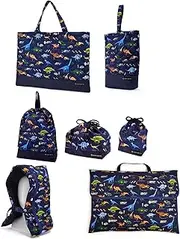 7 Piece Set for Kindergarten Entrance School, Lesson Bag, Shoe Case, Drawstring Gymnastics Clothes Bag, Lunch Bag, Cup Bag, Small Items, Disaster Preparedness Headband, Disaster